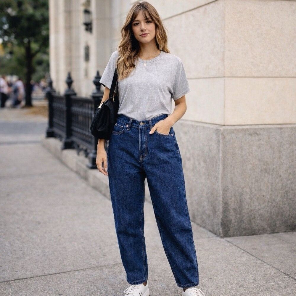 Madewell Baggy Tapered Jeans Womens 25 Blue Dark Wash High Rise Denim‎ 90s Fit